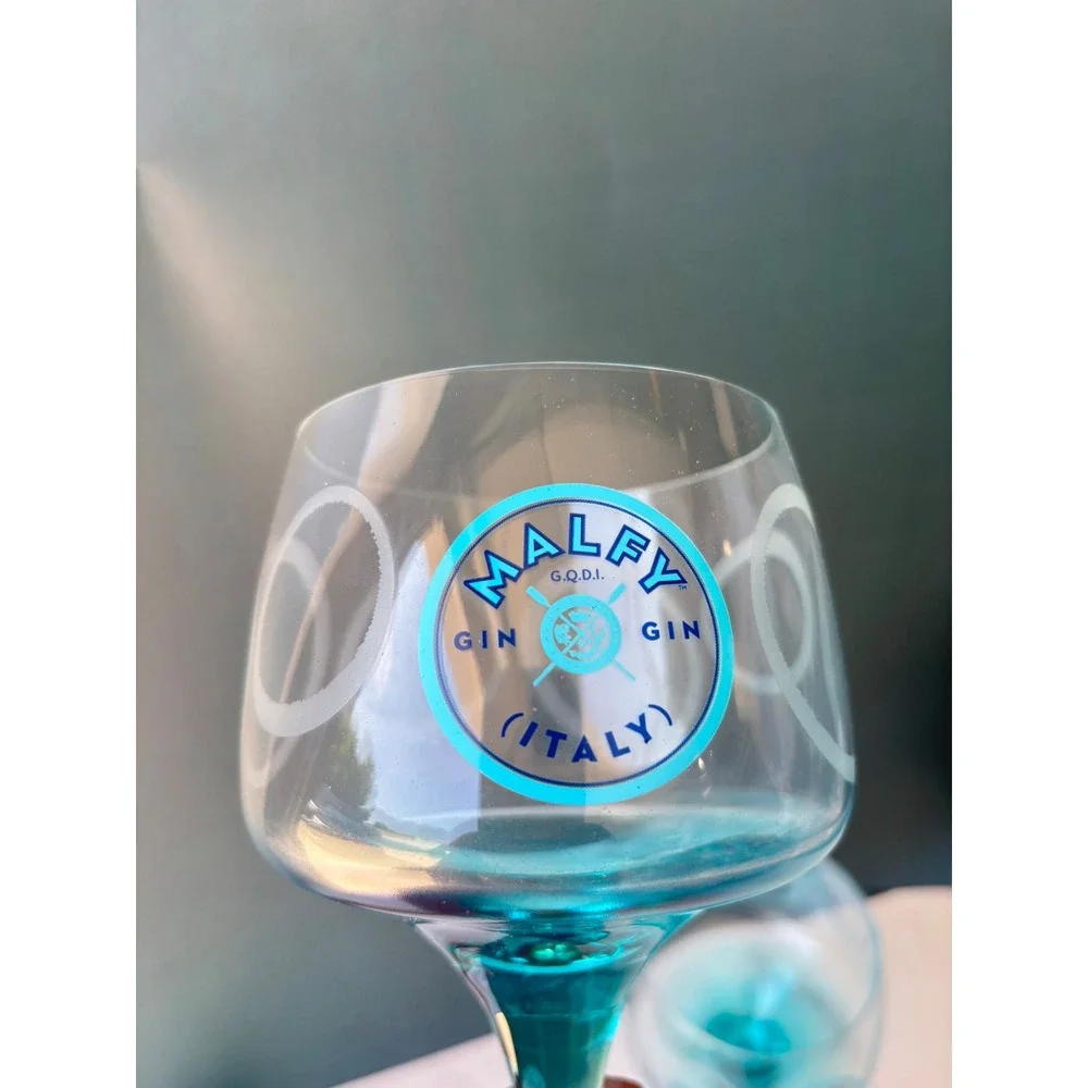 Malfy Gin Italy Copa Glasses Set of 2 Turquoise Blue Balloon Stemware 18 oz
